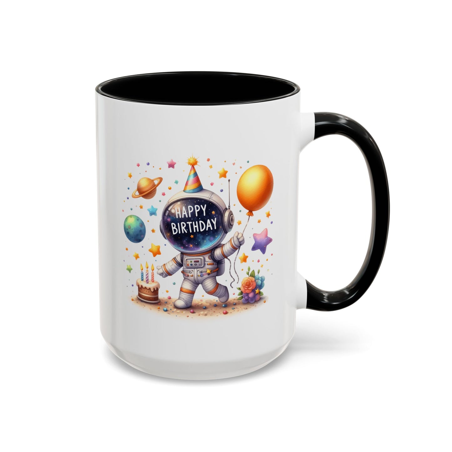 Birthday Mug - Happy Birthday Astronaut, Cake & Balloon