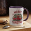 Christmas Mug - Merry Christmas Maroon Text Camper Trees Snowflakes
