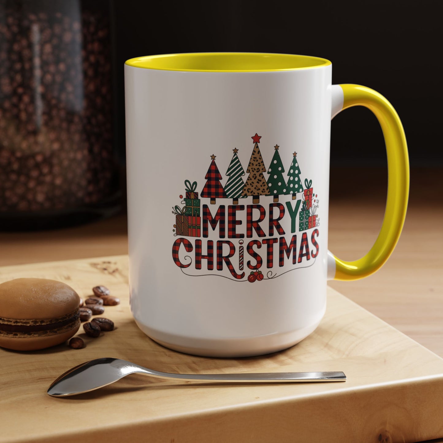 Christmas Mug - Merry Christmas Tartan Text Trees Presents