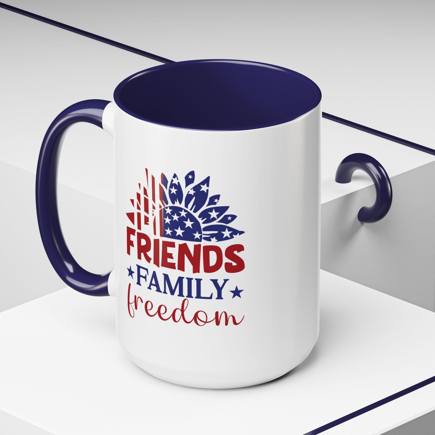 4th of July Mug - Friends Family Freedom Sunflower