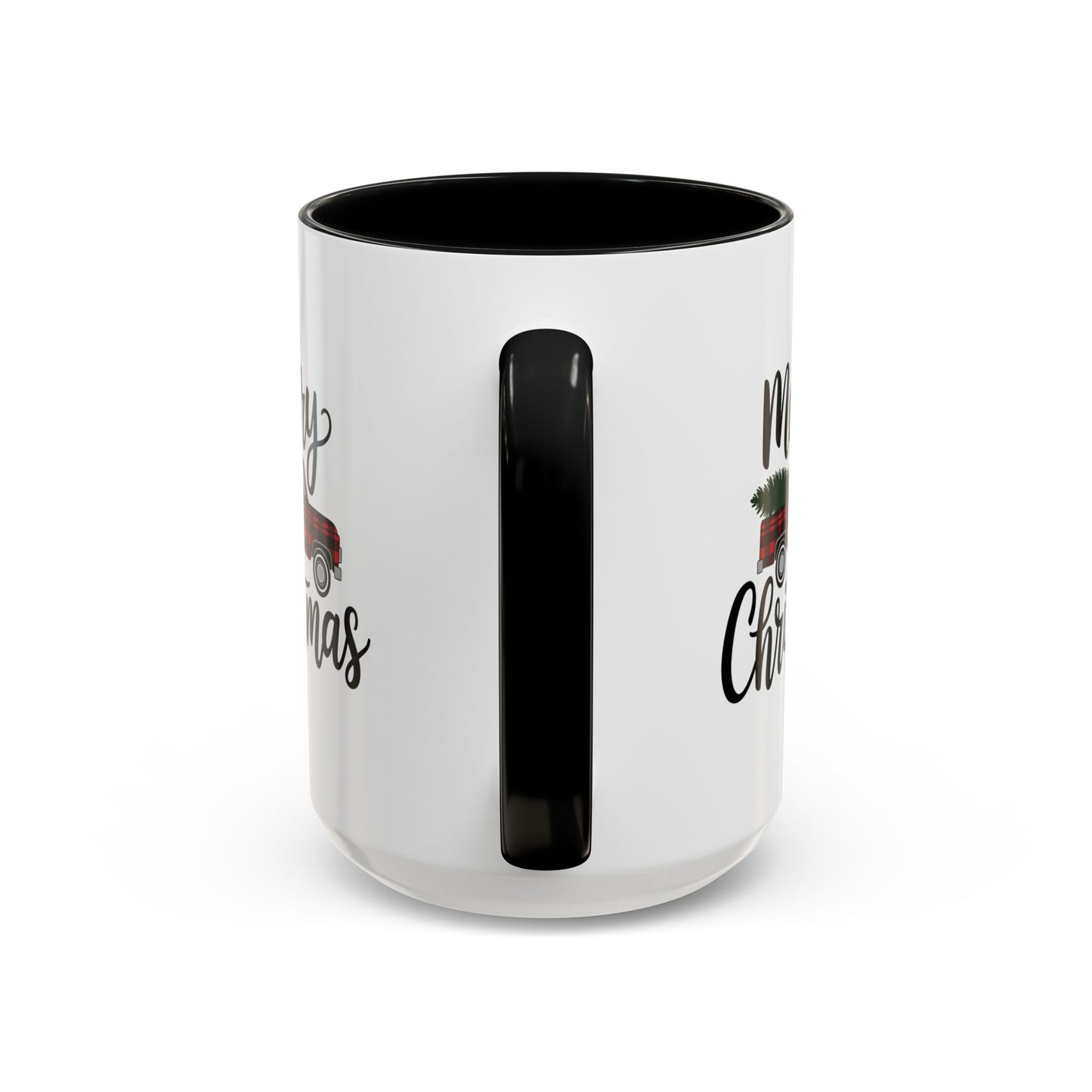 Christmas Mug - Merry Christmas Black Text Tartan Truck