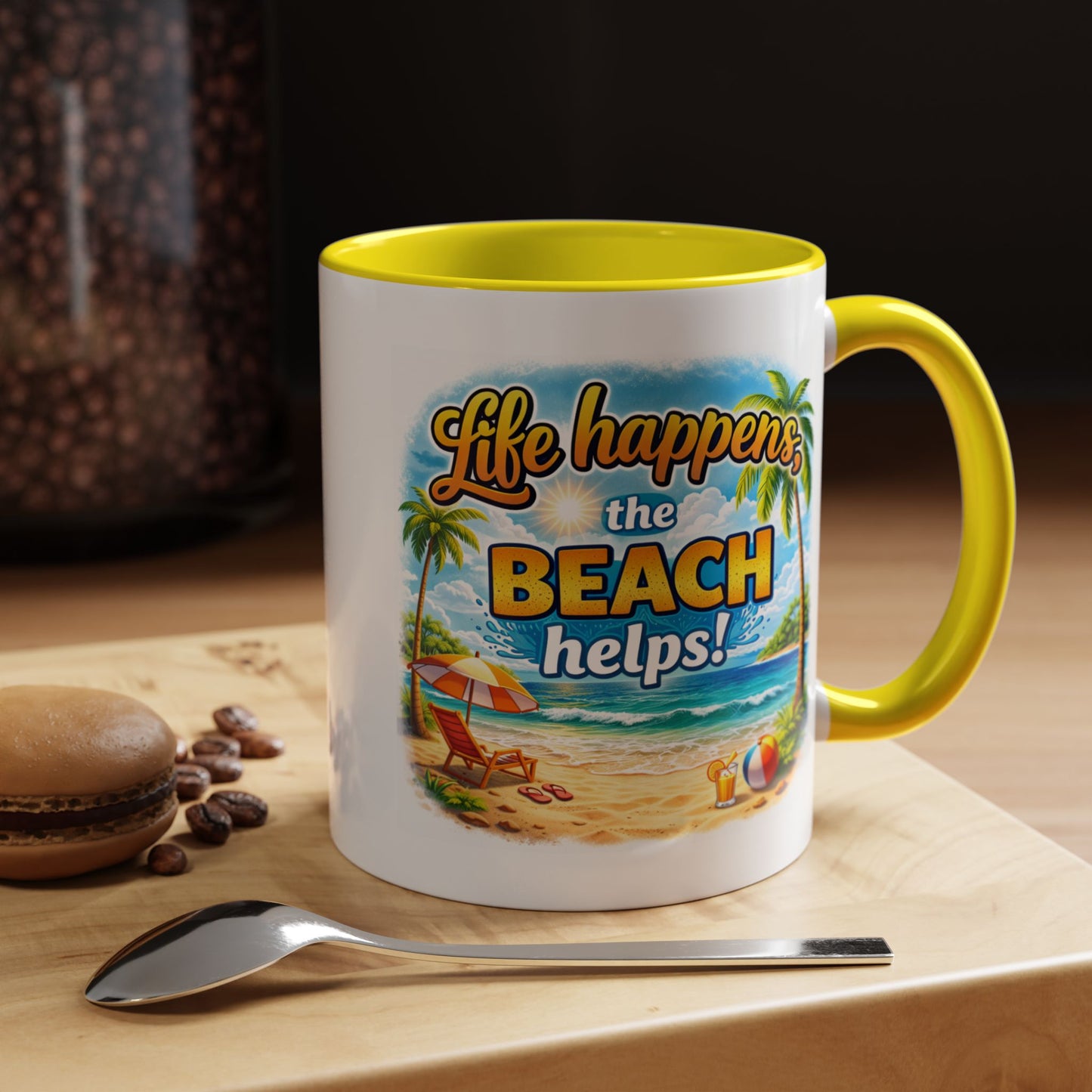 Humor Mug - Life Happens the beach Helps