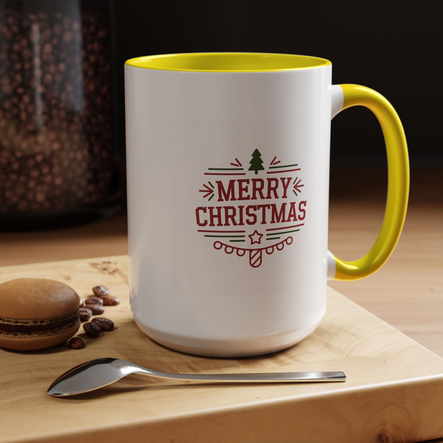 Christmas Mug - Merry Christmas Maroon Text Tree Star