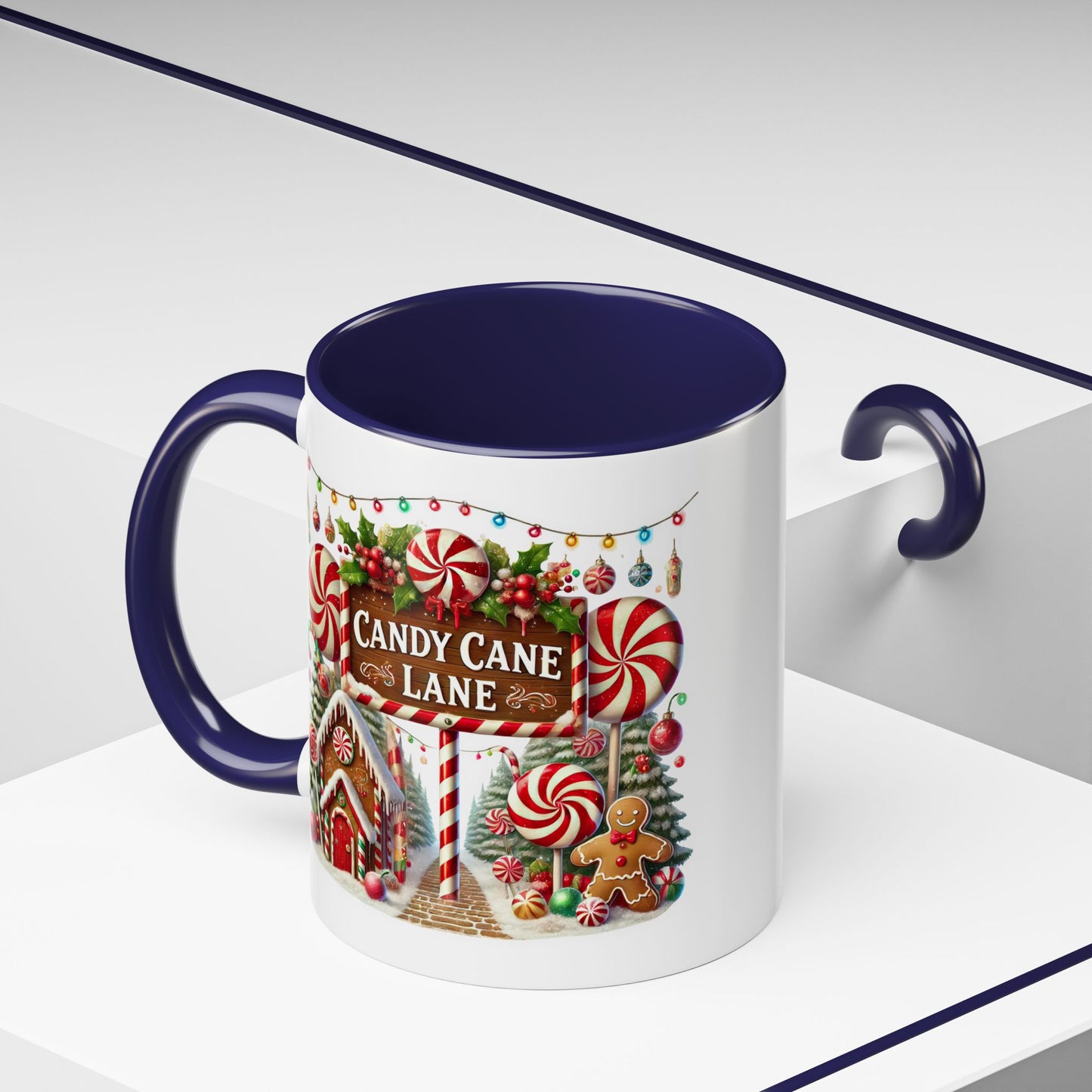 Christmas Mug - Candy Cane Lane White Text Ornaments Candy