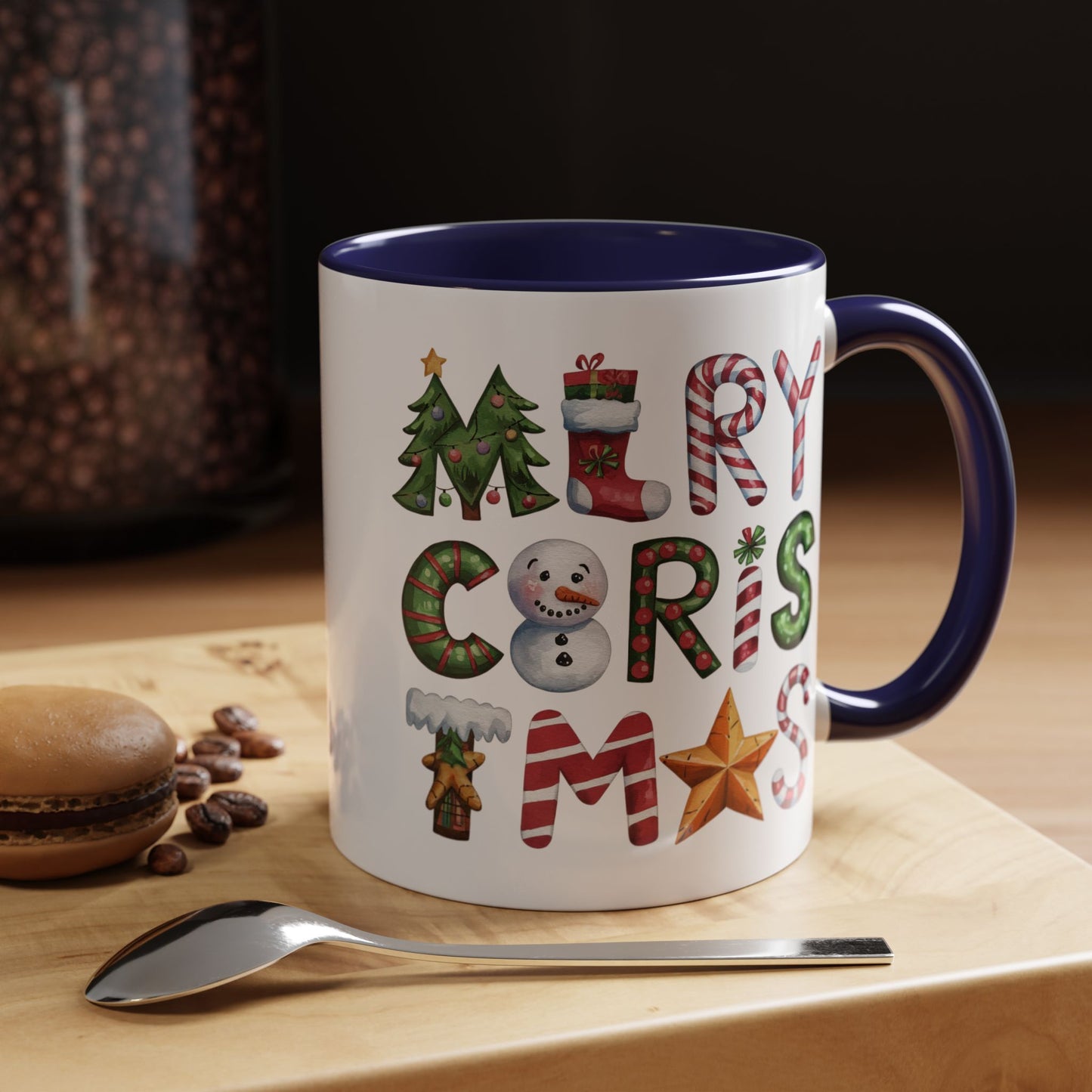 Christmas Mug - Merry Christmas Green Red & Gold Patterned Text