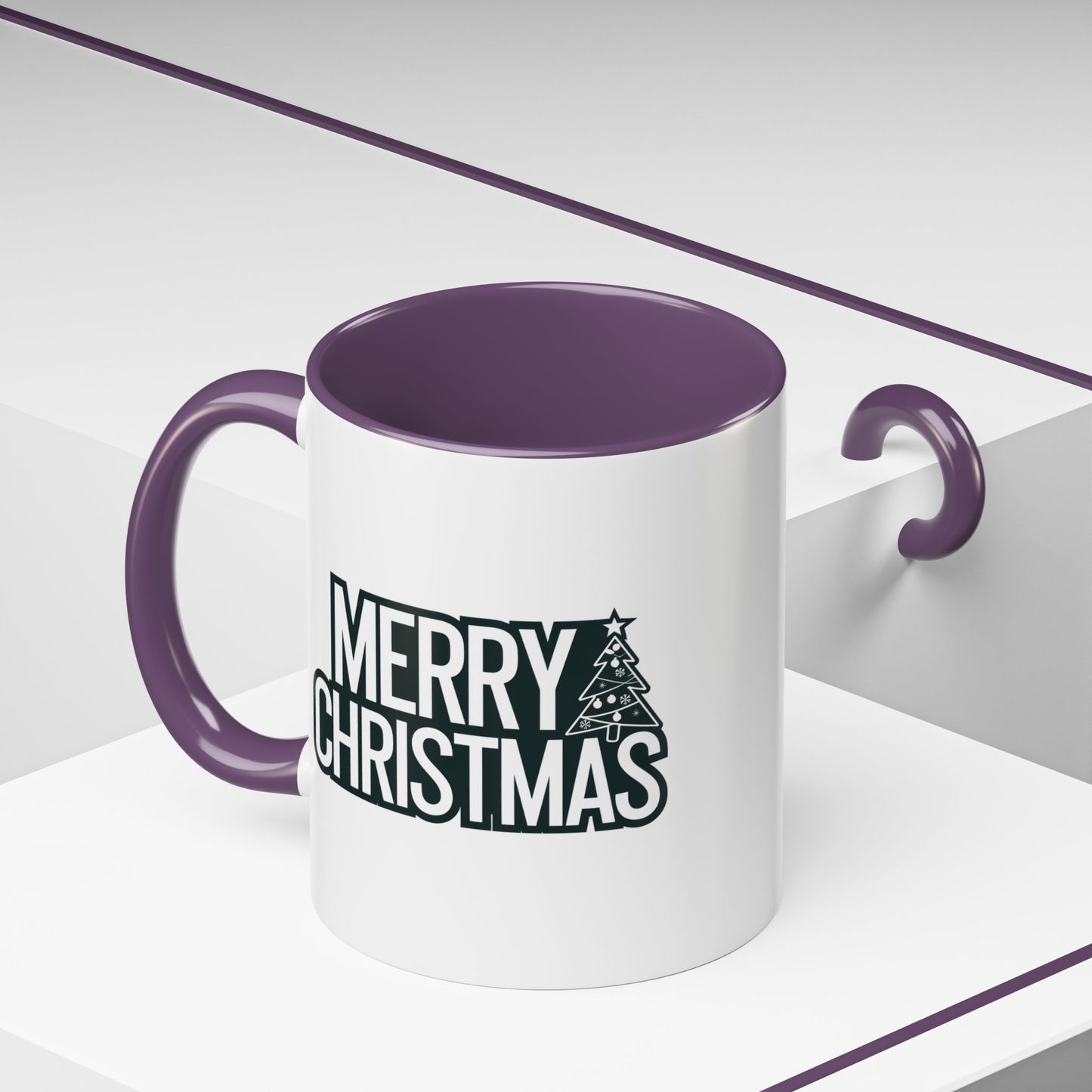 Christmas Mug - Merry Christmas White & Black Text Tree