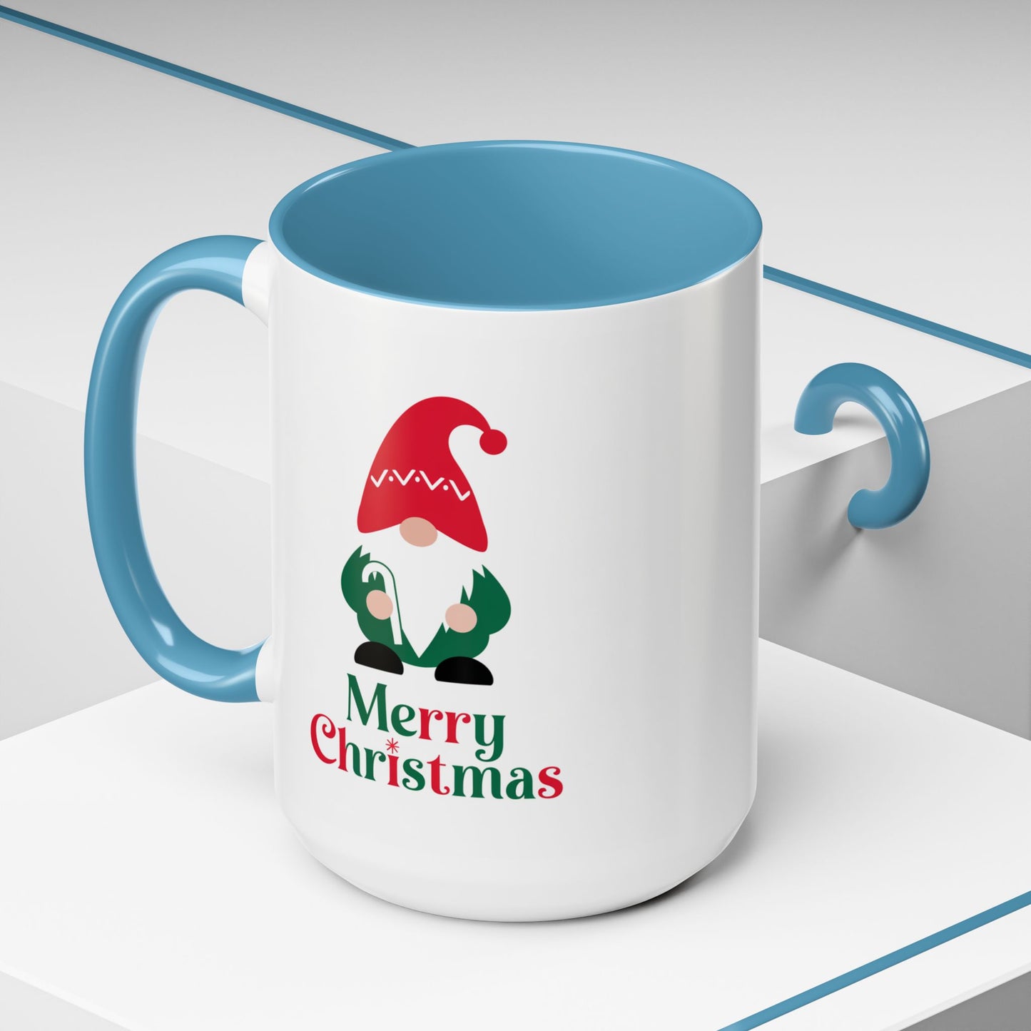 Christmas Mug - Merry Christmas Green & Red Text Gnome Candy Cane