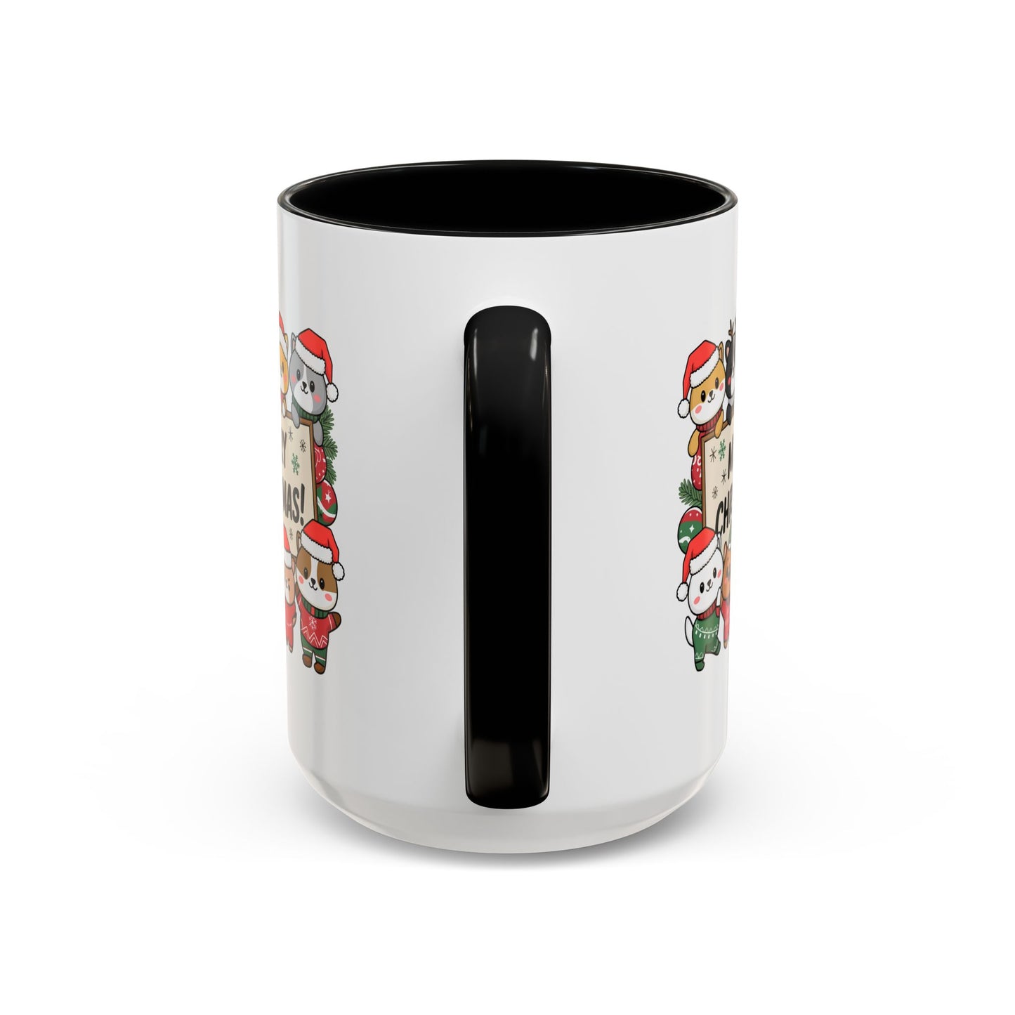 Christmas Mug - Merry Christmas Black Text Cute Animals