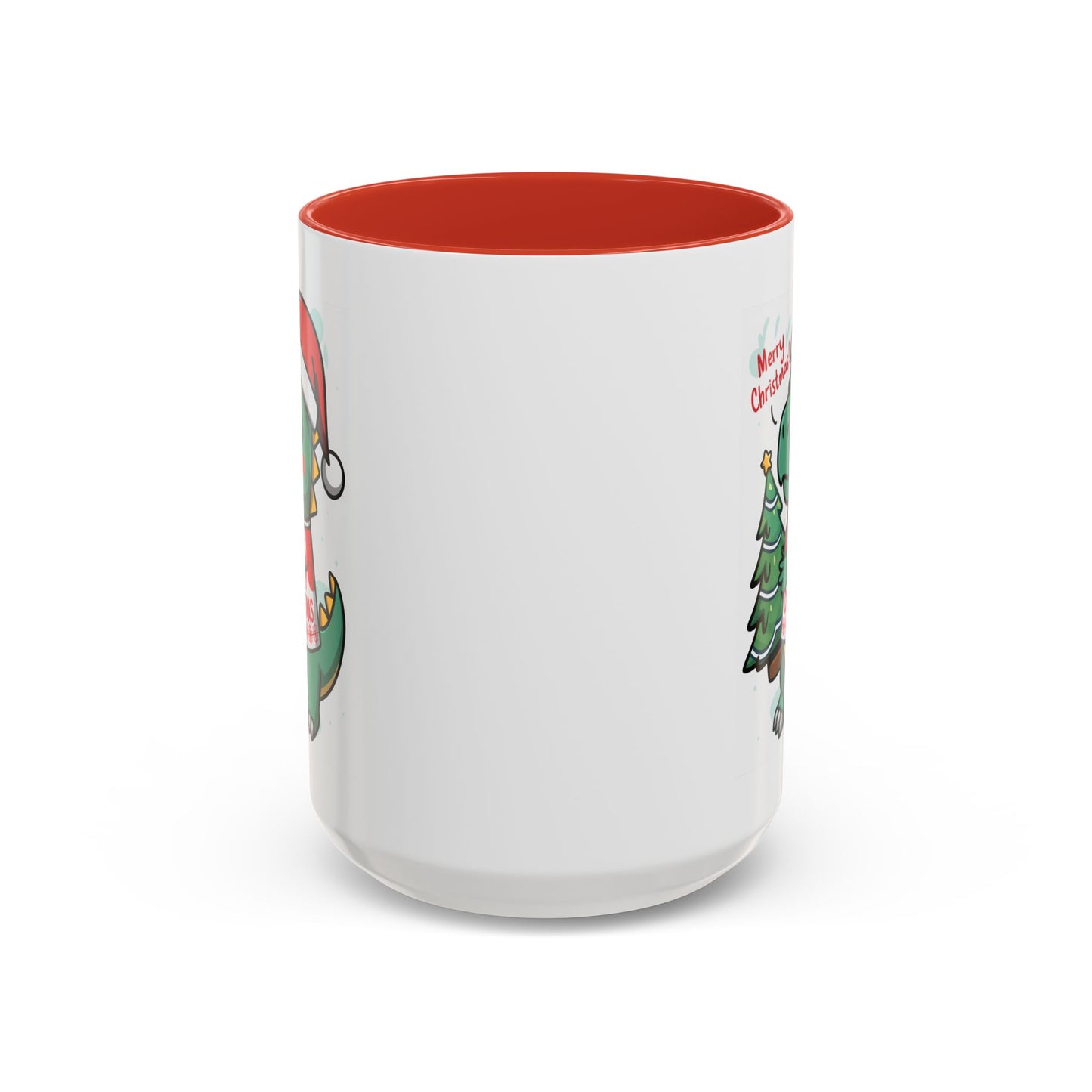 Christmas Mug - Merry Christmas Red Text Dinosaur Tree