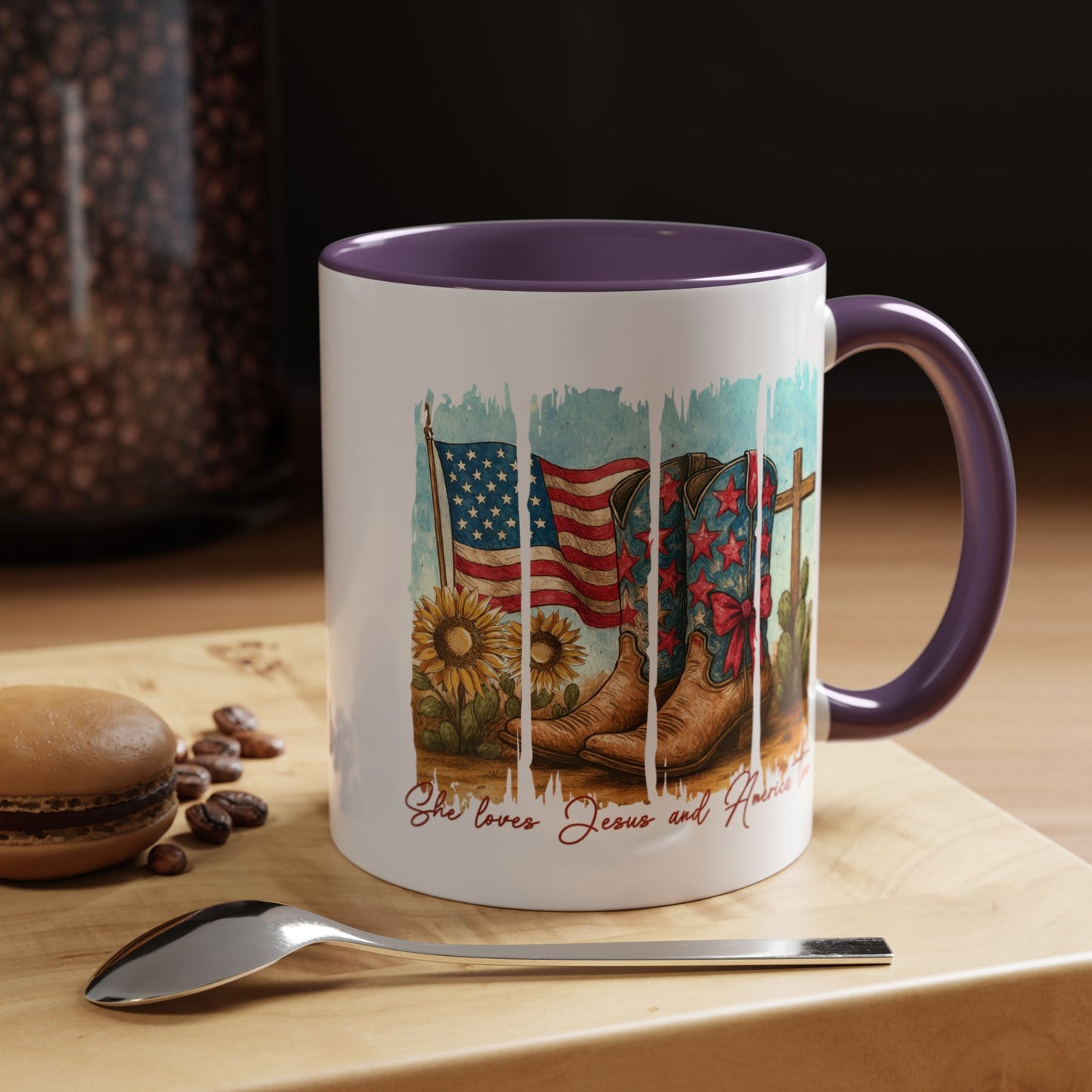 4th of July Mug - She Loves Jesus & America Too Boots