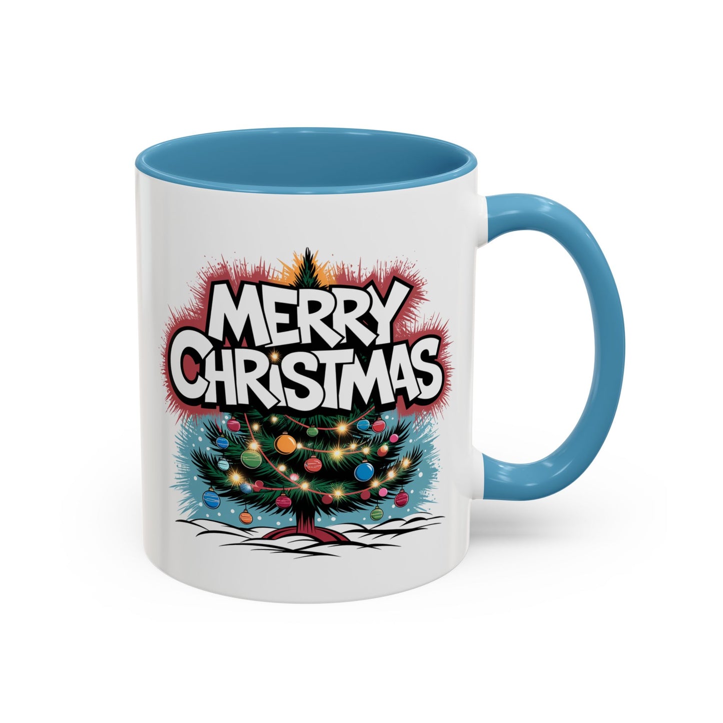 Christmas Mug - Merry Christmas White & Red Text Tree Lights