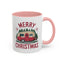 Christmas Mug - Merry Christmas Maroon Text Camper Trees Snowflakes