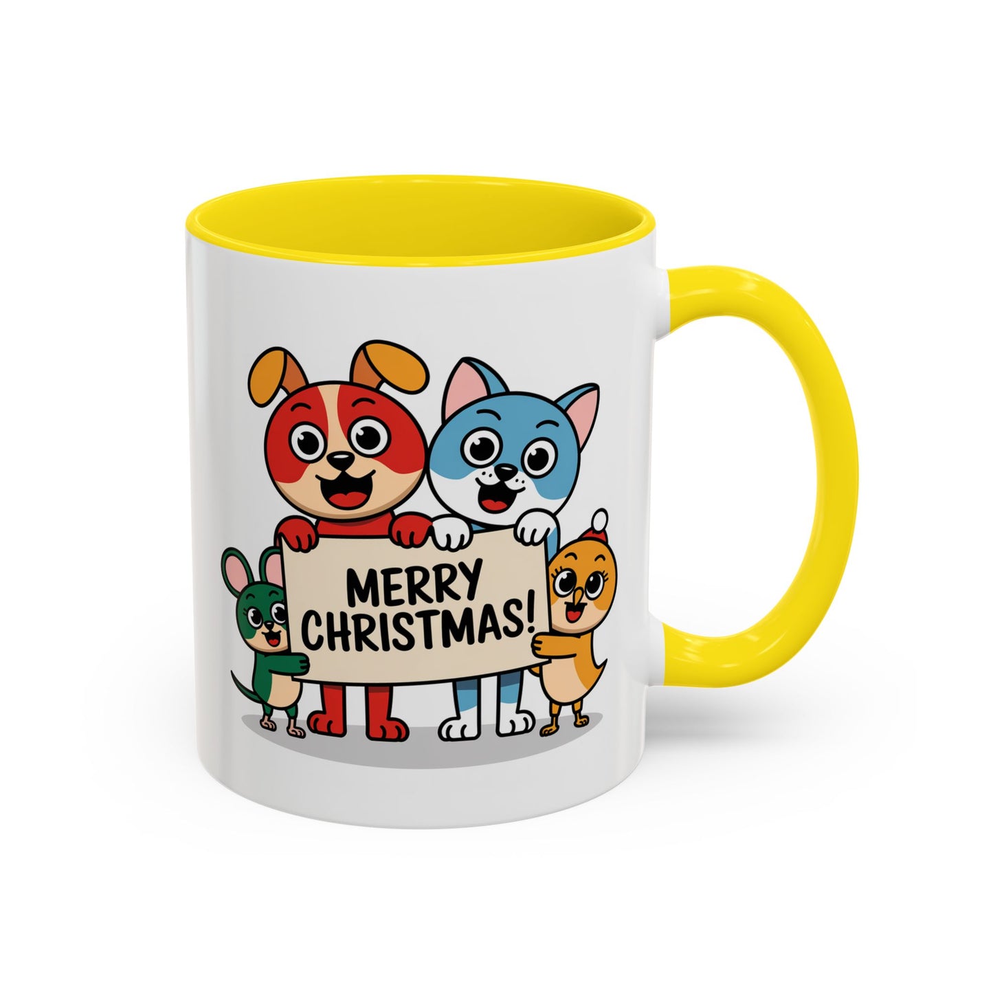 Christmas Mug - Merry Christmas Black Text Mouse Dog Cat Bird