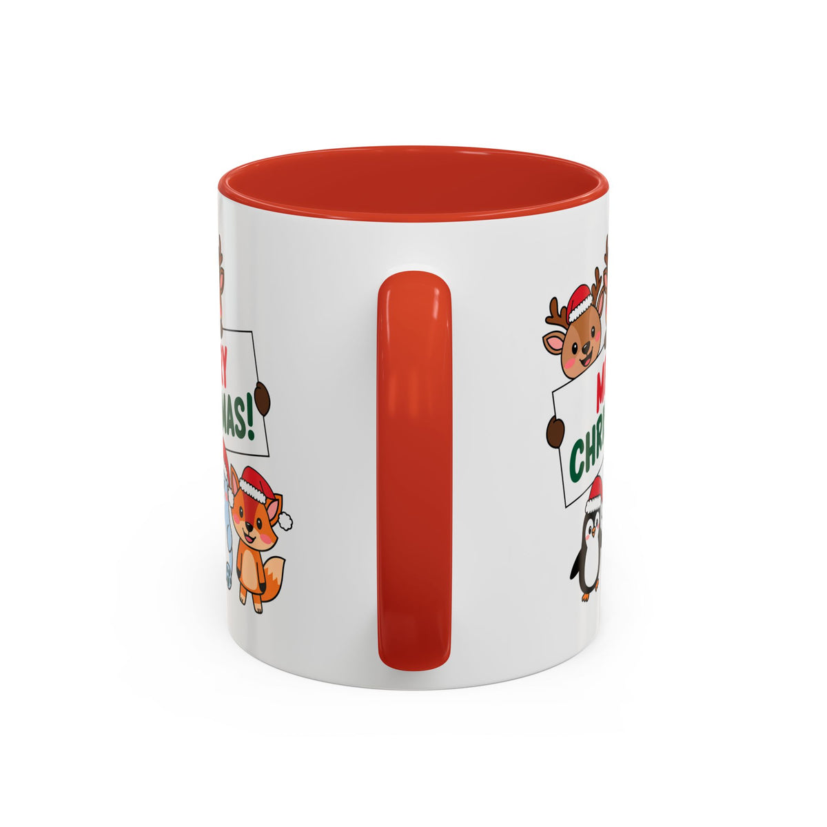 Christmas - Merry Christmas Red & Green Text Reindeer Penguin Bear Fox