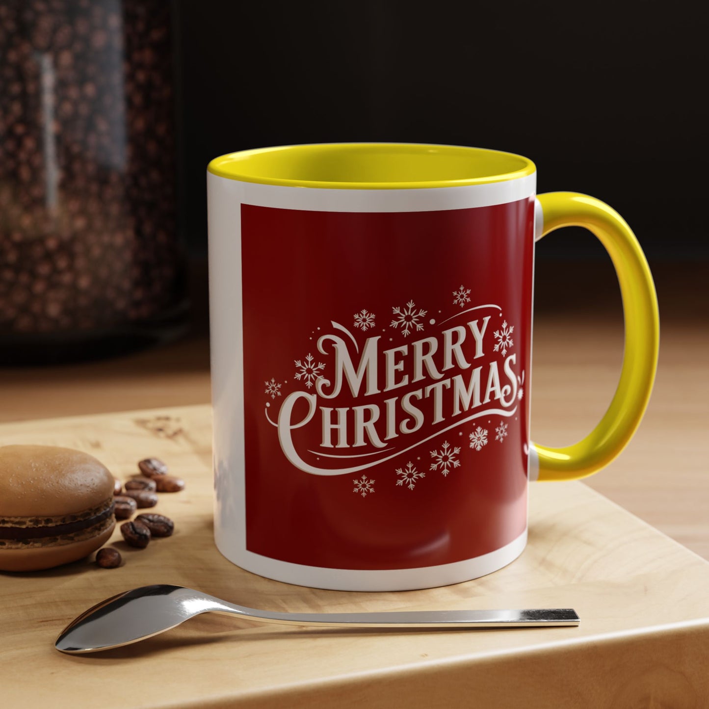 Christmas Mug - Merry Christmas White Text Maroon Background