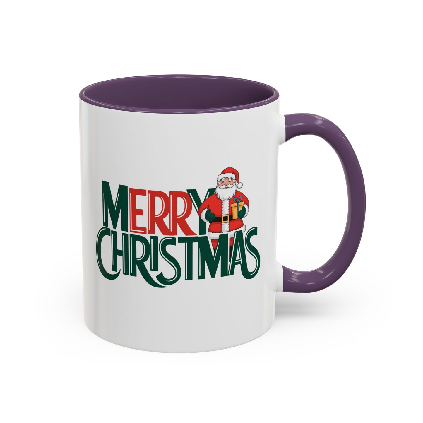 Christmas Mug - Merry Christmas Green & Red Text Santa Present
