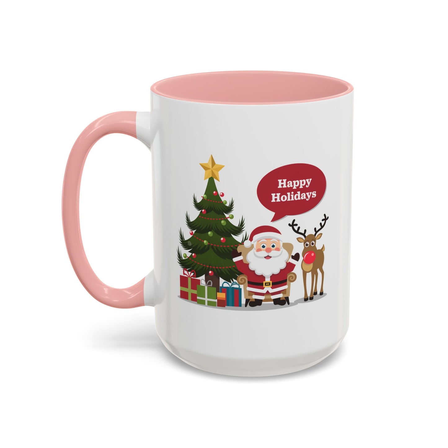 Christmas Mug - Happy Holidays Callout Santa Tree Presents Reindeer