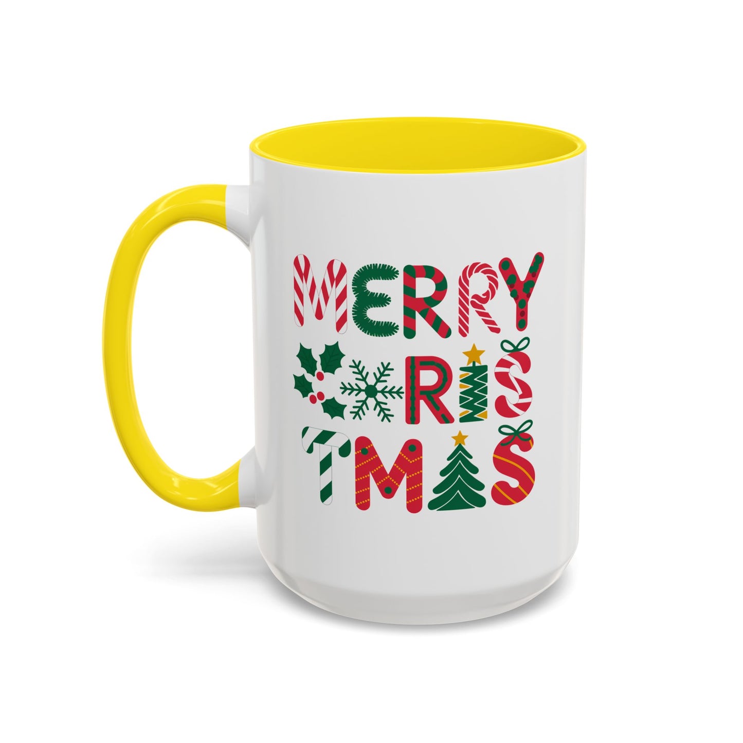 Christmas Mug - Merry Christmas Red Green & Gold Decorative Text
