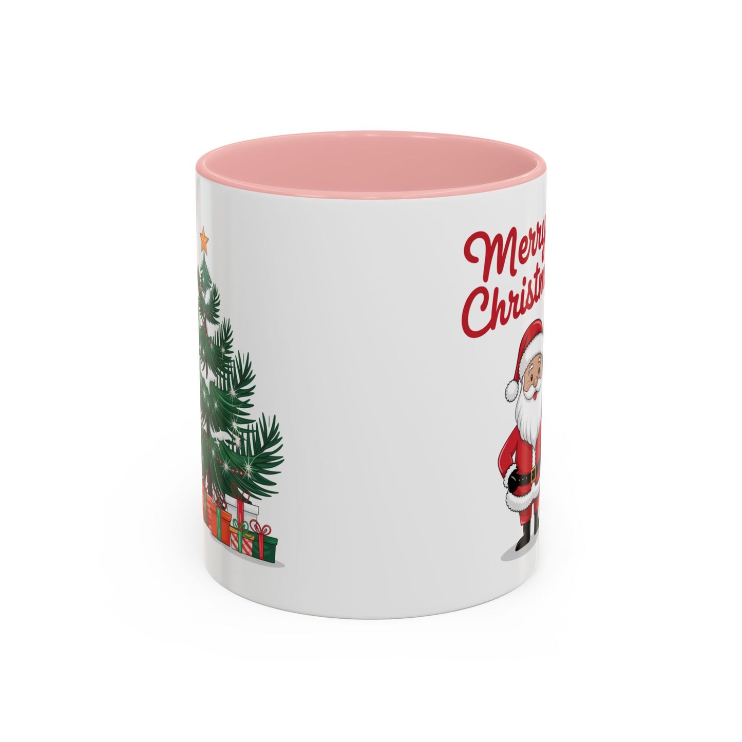 Christmas Mug - Merry Christmas Red Text Santa Tree Presents
