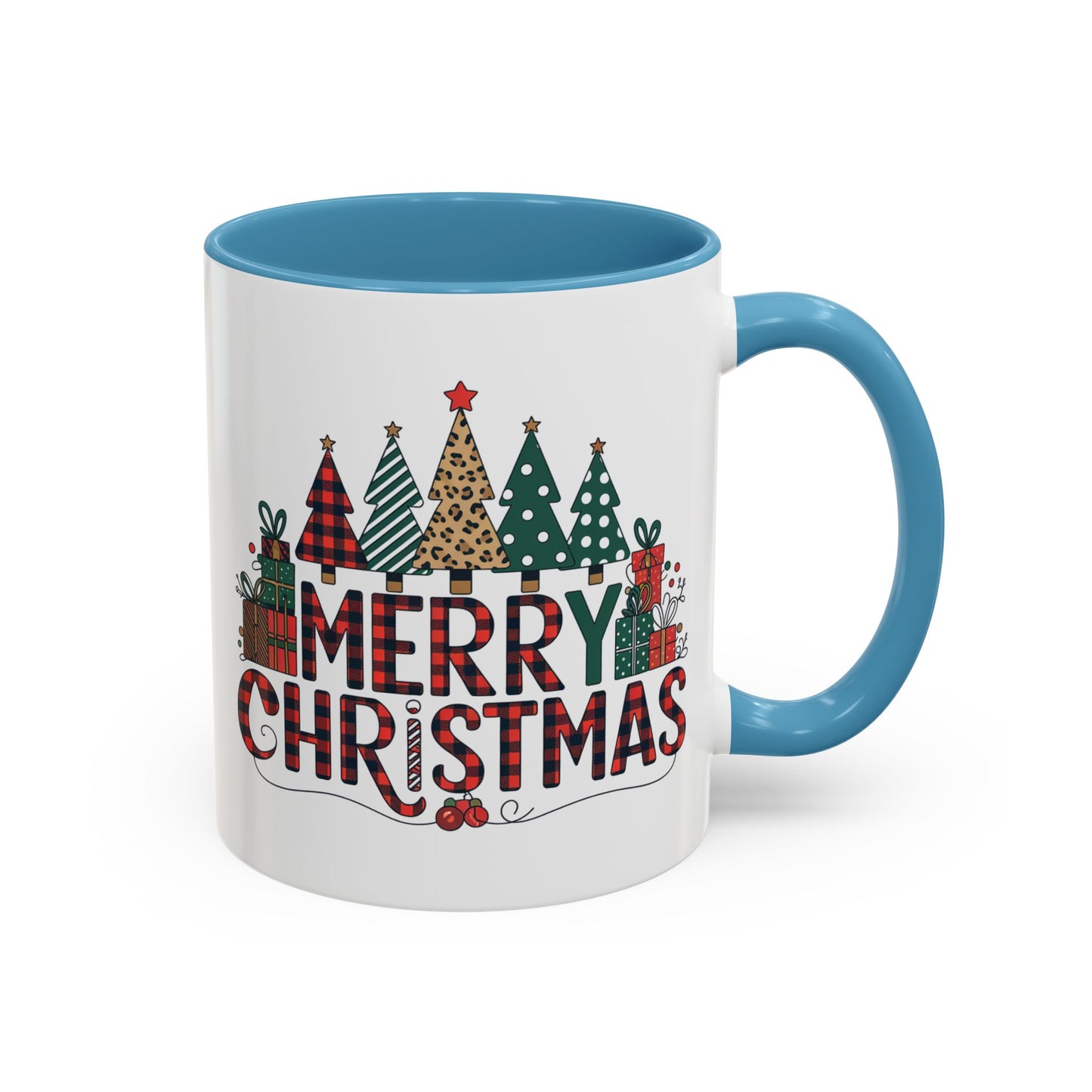 Christmas Mug - Merry Christmas Tartan Text Trees Presents