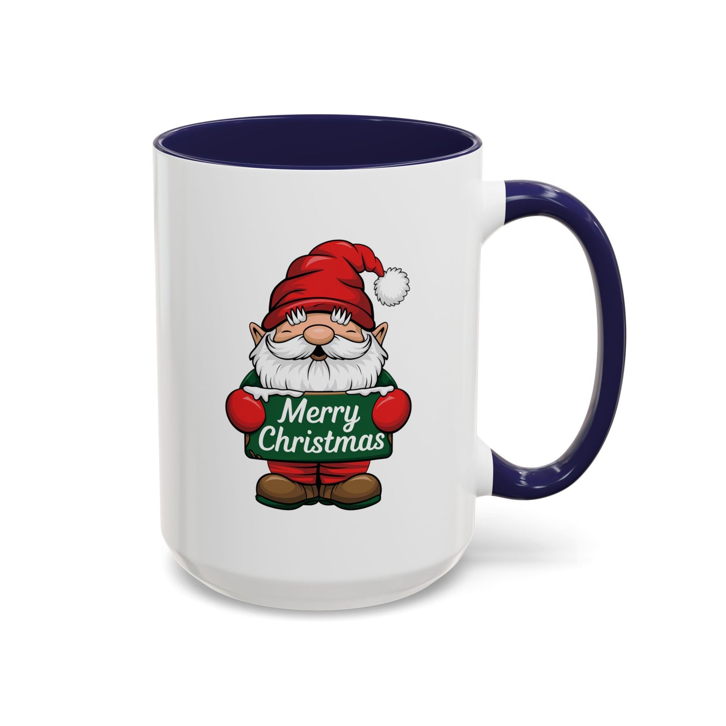 Christmas Mug - Merry Christmas White & Green Text Gnome Snow
