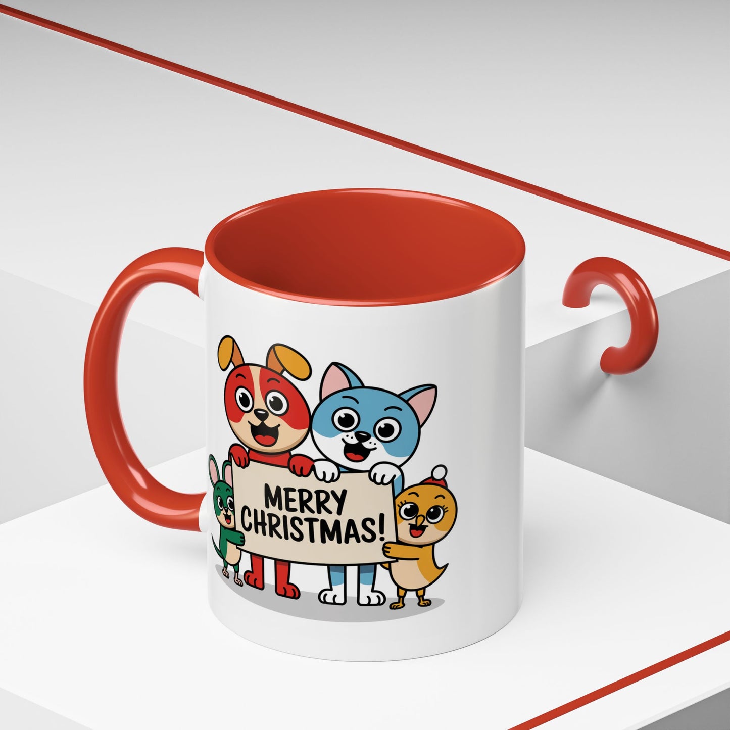 Christmas Mug - Merry Christmas Black Text Mouse Dog Cat Bird