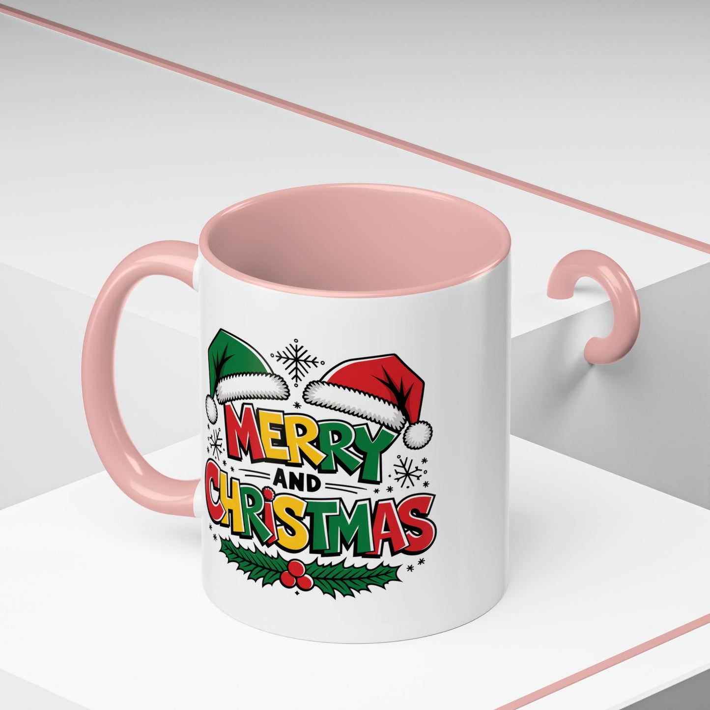 Christmas Mug - Merry Christmas Red Yellow & Green Text Green & Red Hat