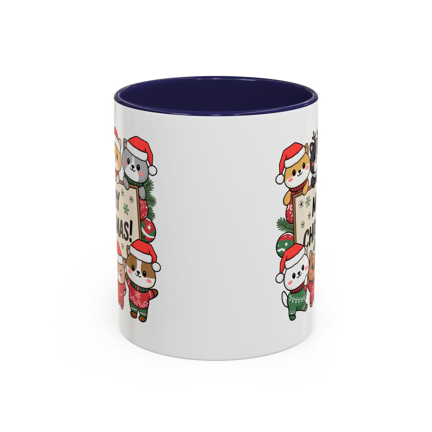 Christmas Mug - Merry Christmas Black Text Cute Animals