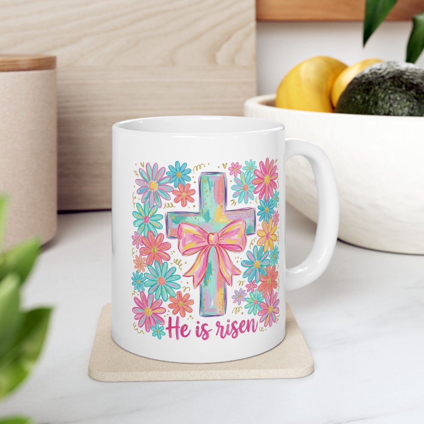Easter Mug - He Is Risen Cross Bow