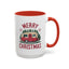 Christmas Mug - Merry Christmas Maroon Text Camper Trees Snowflakes