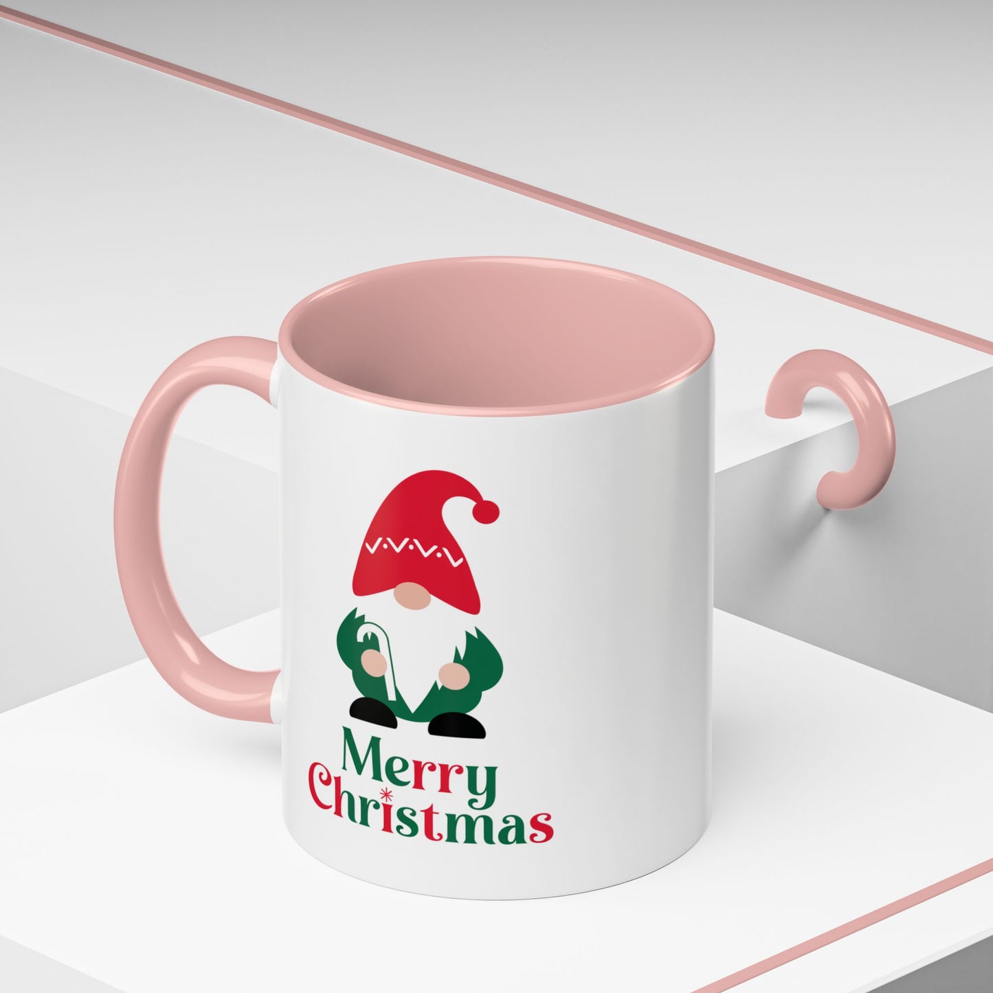 Christmas Mug - Merry Christmas Green & Red Text Gnome Candy Cane