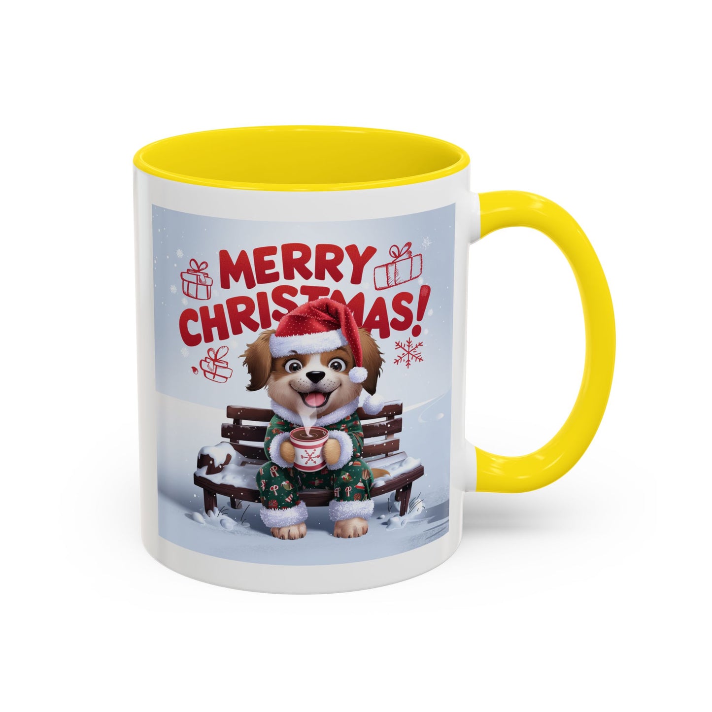 Christmas Mug - Merry Christmas Red Text Puppy Green Top 2