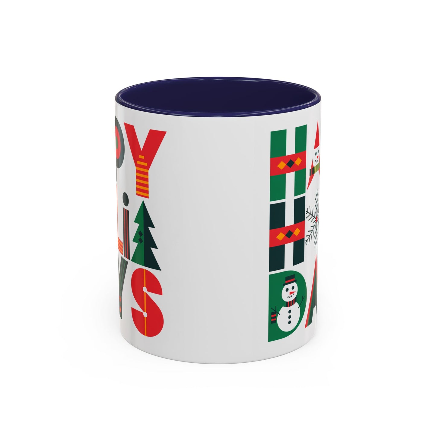 Christmas Mug - Happy Holidays Green Red & Blue Decorative Text