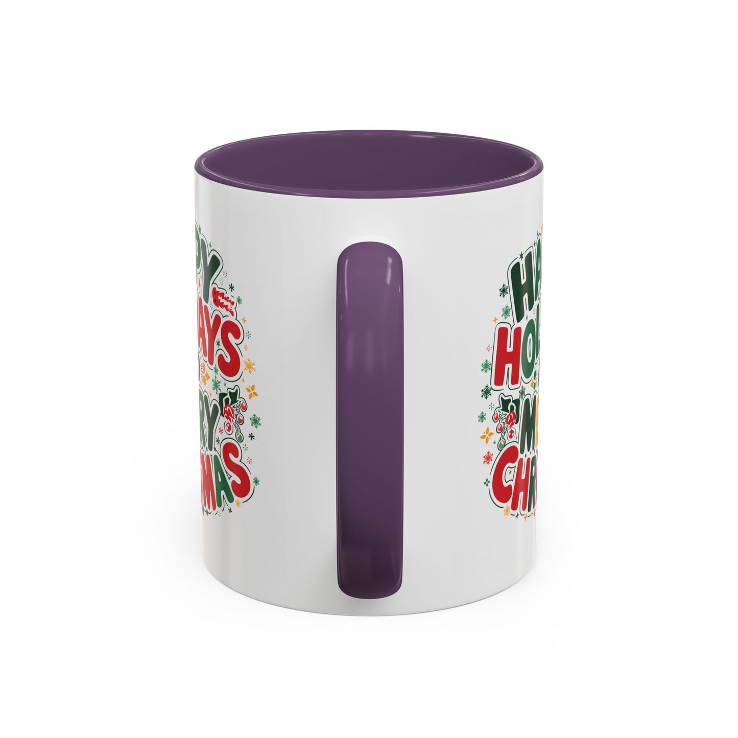Christmas Mug - Happy Holidays and Merry Christmas Blue Green Yellow Red Text