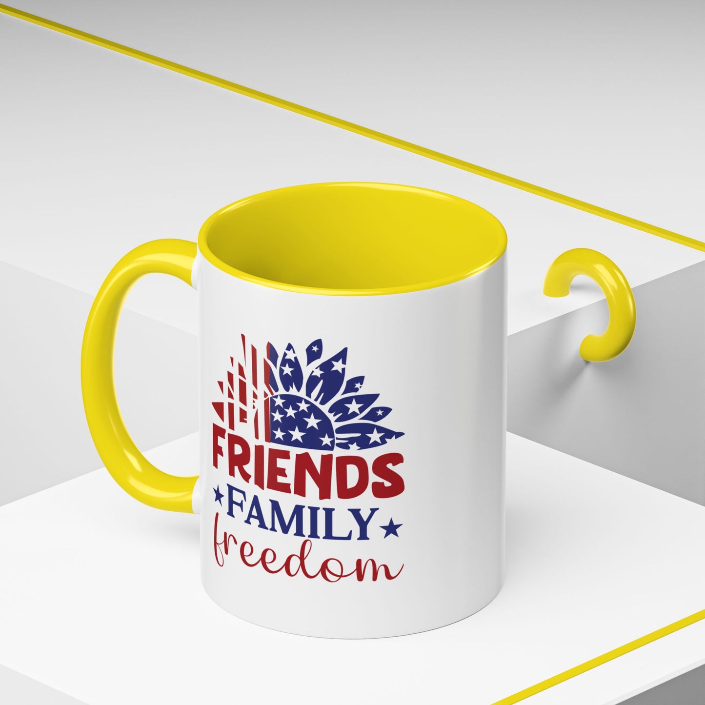 4th of July Mug - Friends Family Freedom Sunflower