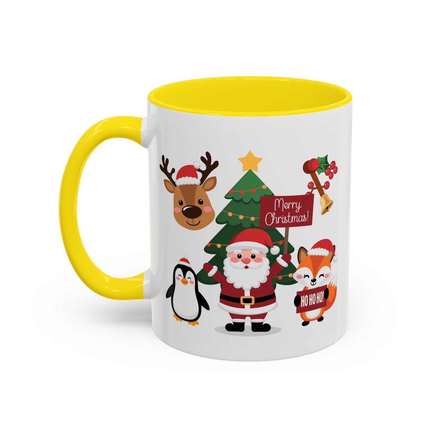 Christmas - Merry Christmas White Text Santa Reindeer Penguin Fox