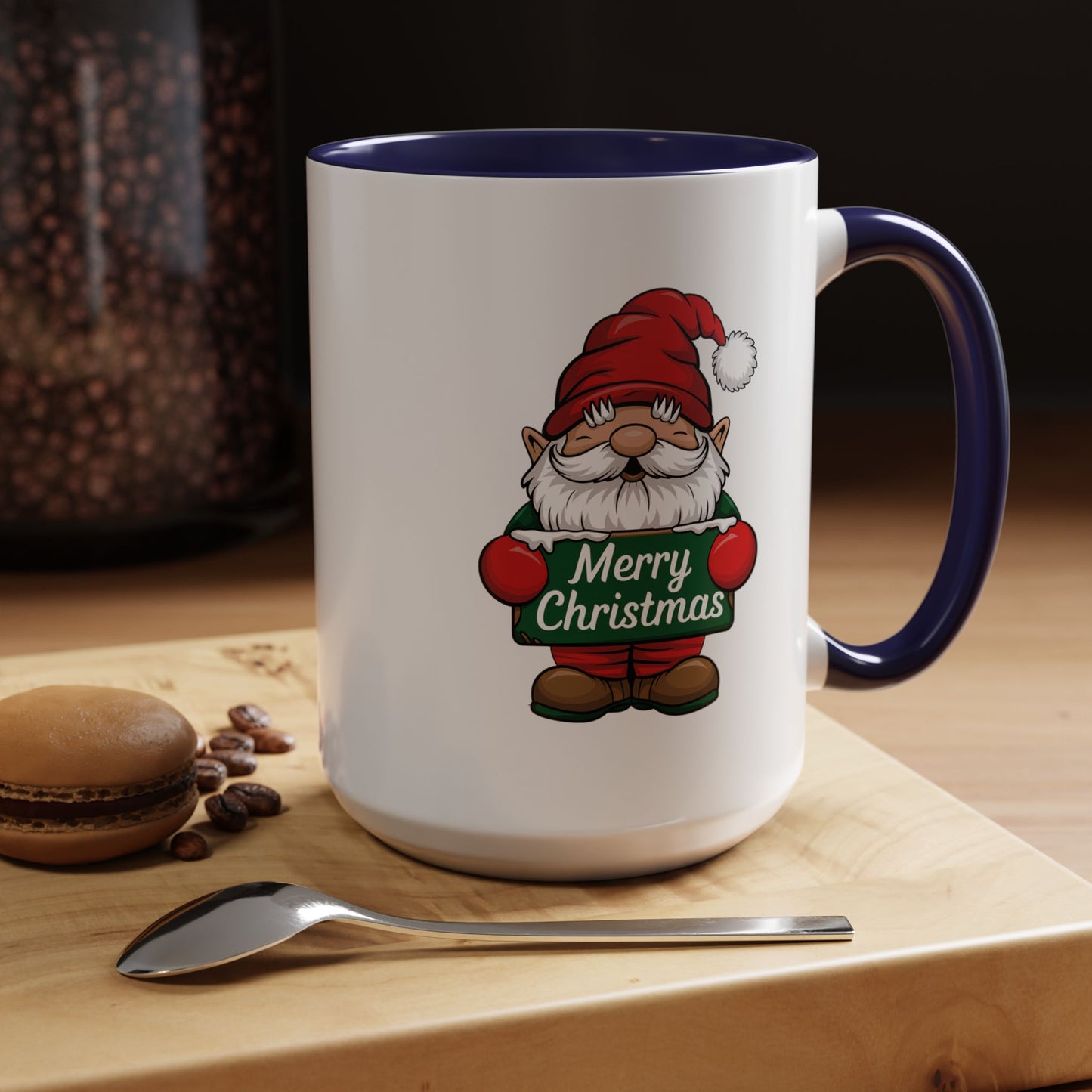 Christmas Mug - Merry Christmas White & Green Text Gnome Snow