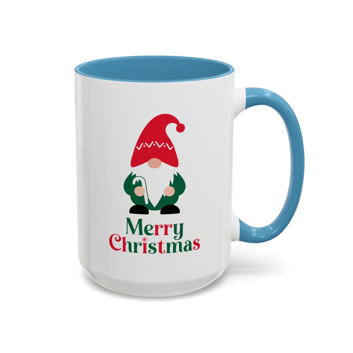 Christmas Mug - Merry Christmas Green & Red Text Gnome Candy Cane