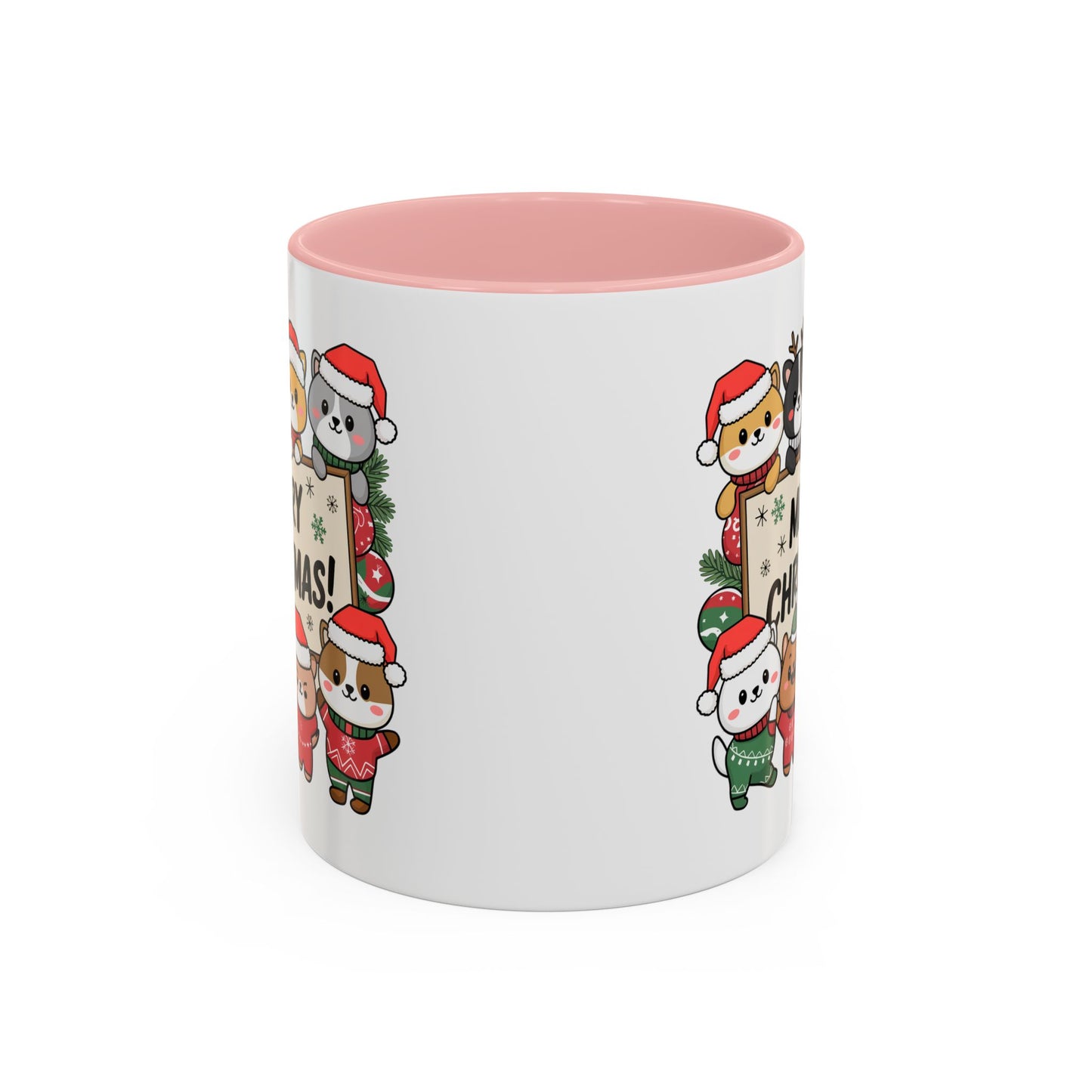 Christmas Mug - Merry Christmas Black Text Cute Animals