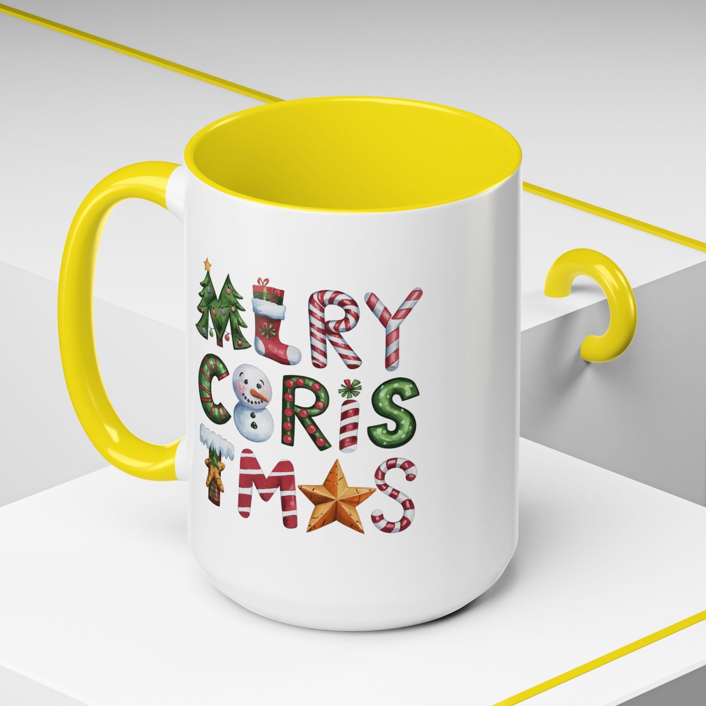 Christmas Mug - Merry Christmas Green Red & Gold Patterned Text