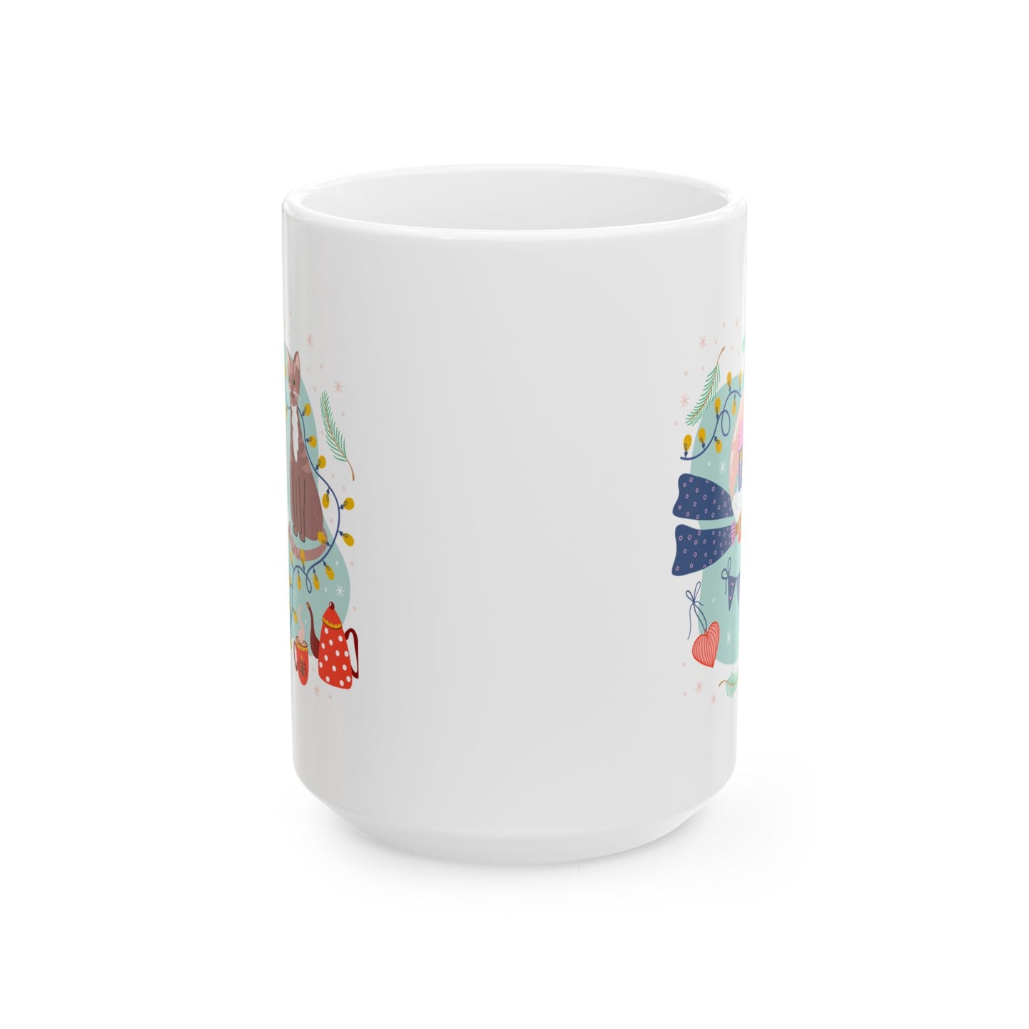 Christmas Mug - Joy Cat Snow Globe Heart Cup Lights