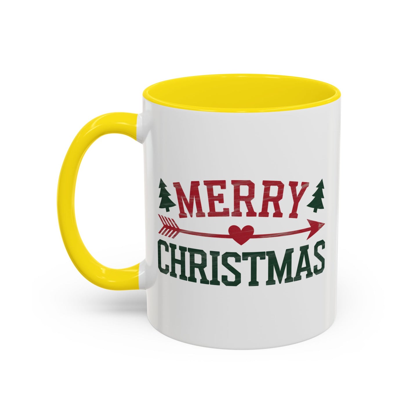 Christmas Mug - Merry Christmas Red & Green Text Heart Arrow Trees