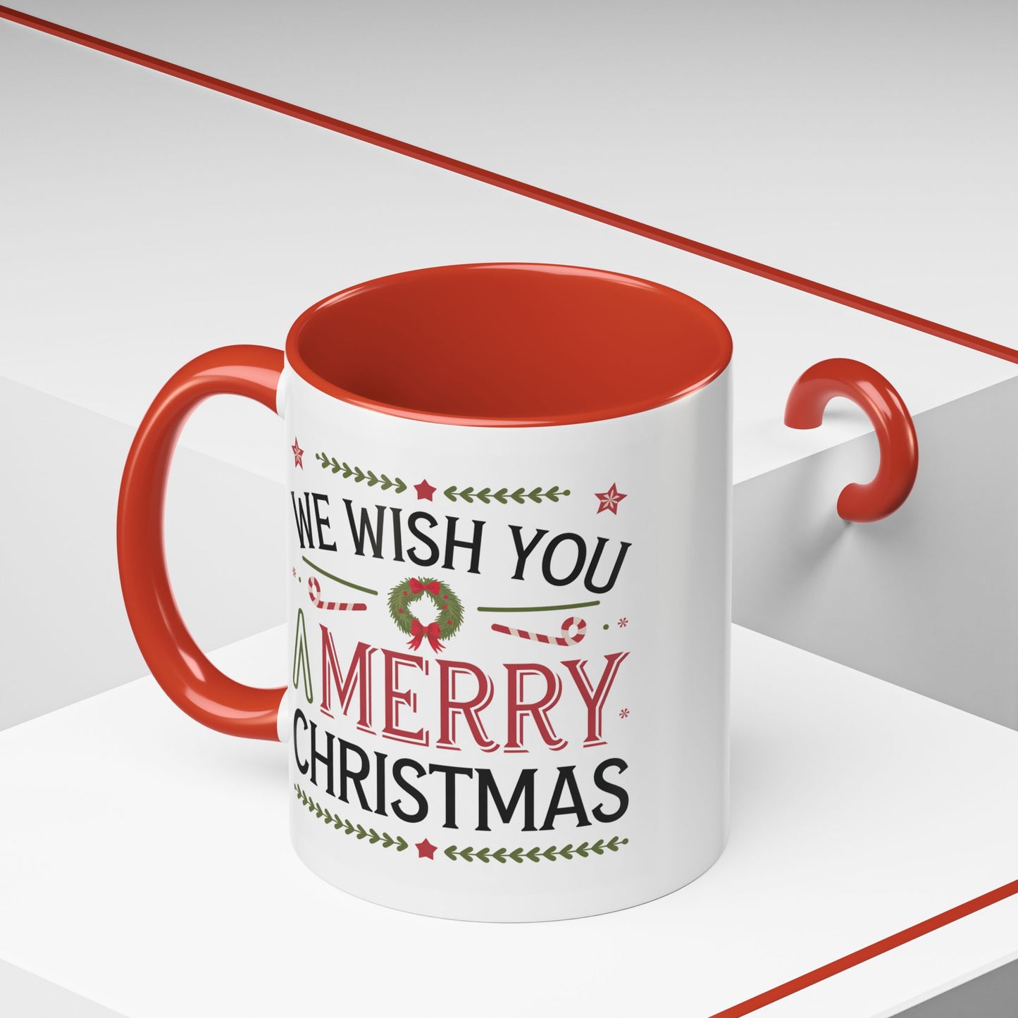 Christmas Mug - We Wish You a Merry Christmas Blue Green & Red Text