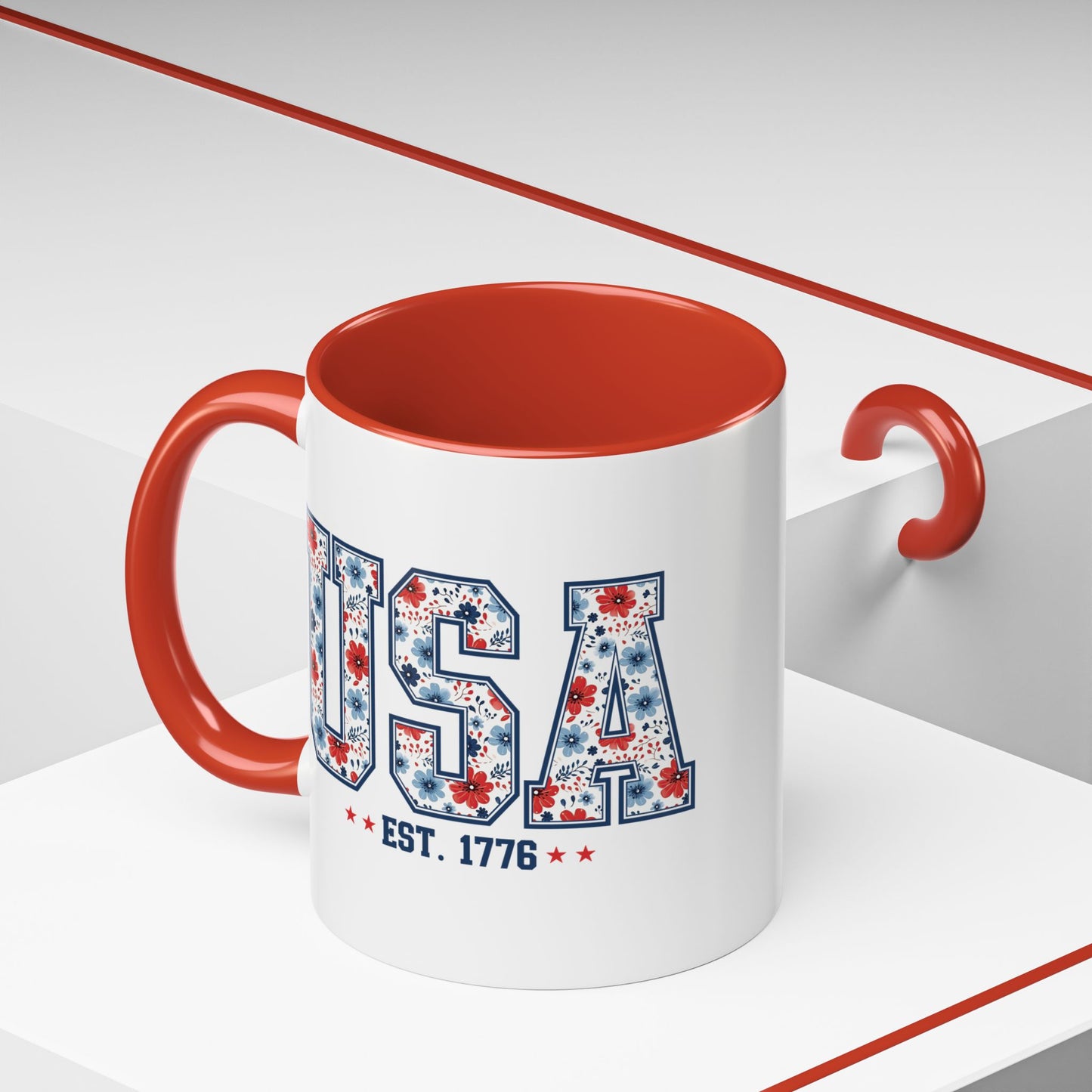 4th of July Mug - USA EST 1776 Floral