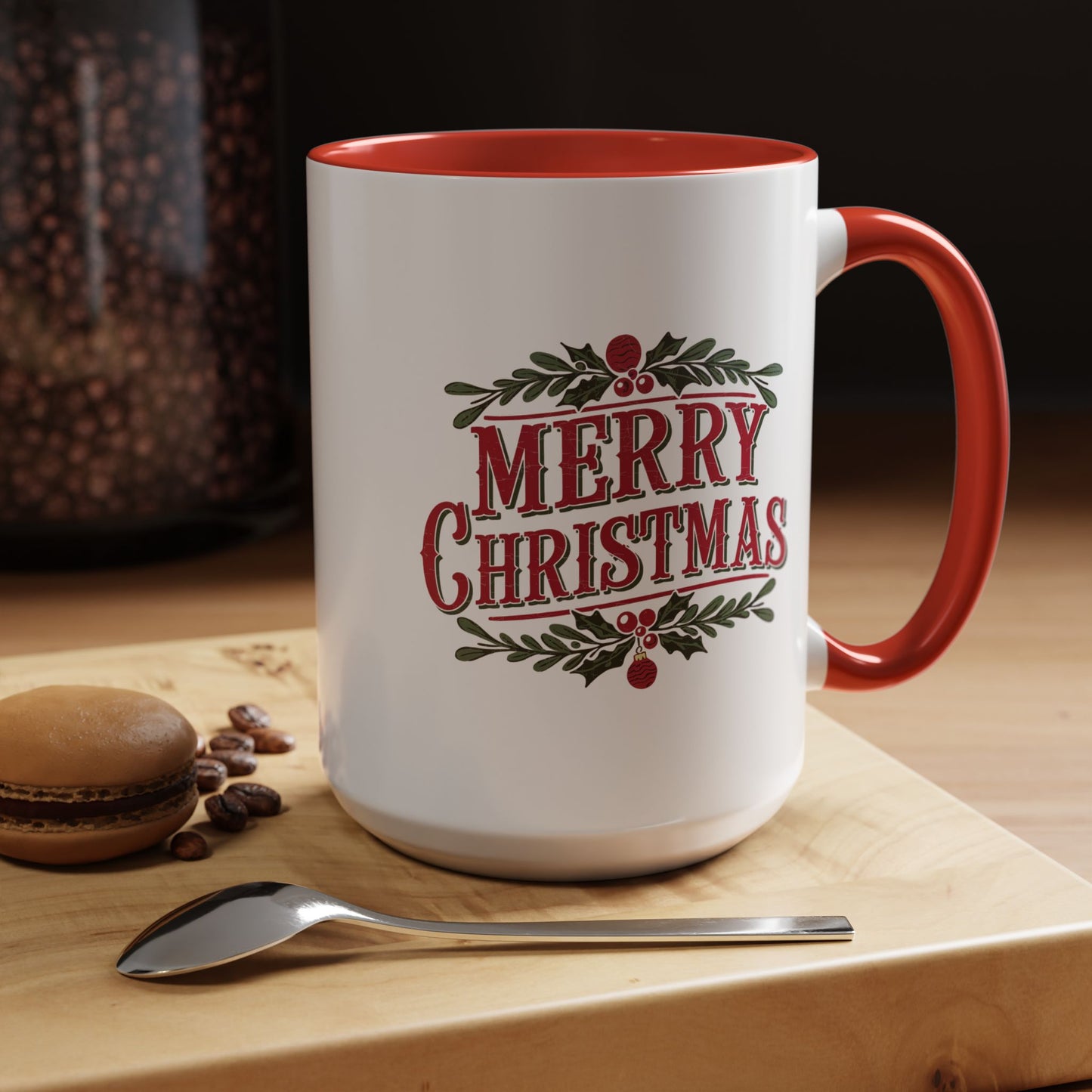 Christmas Mug - Merry Christmas Maroon Text Ornament Decorations