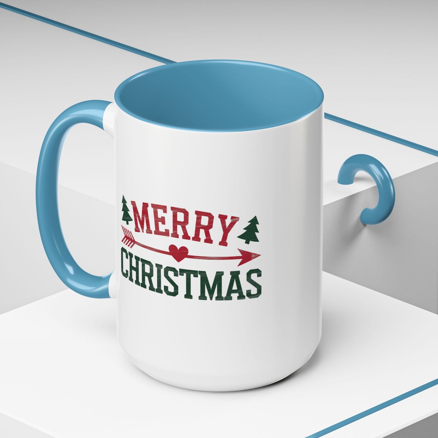 Christmas Mug - Merry Christmas Red & Green Text Heart Arrow Trees