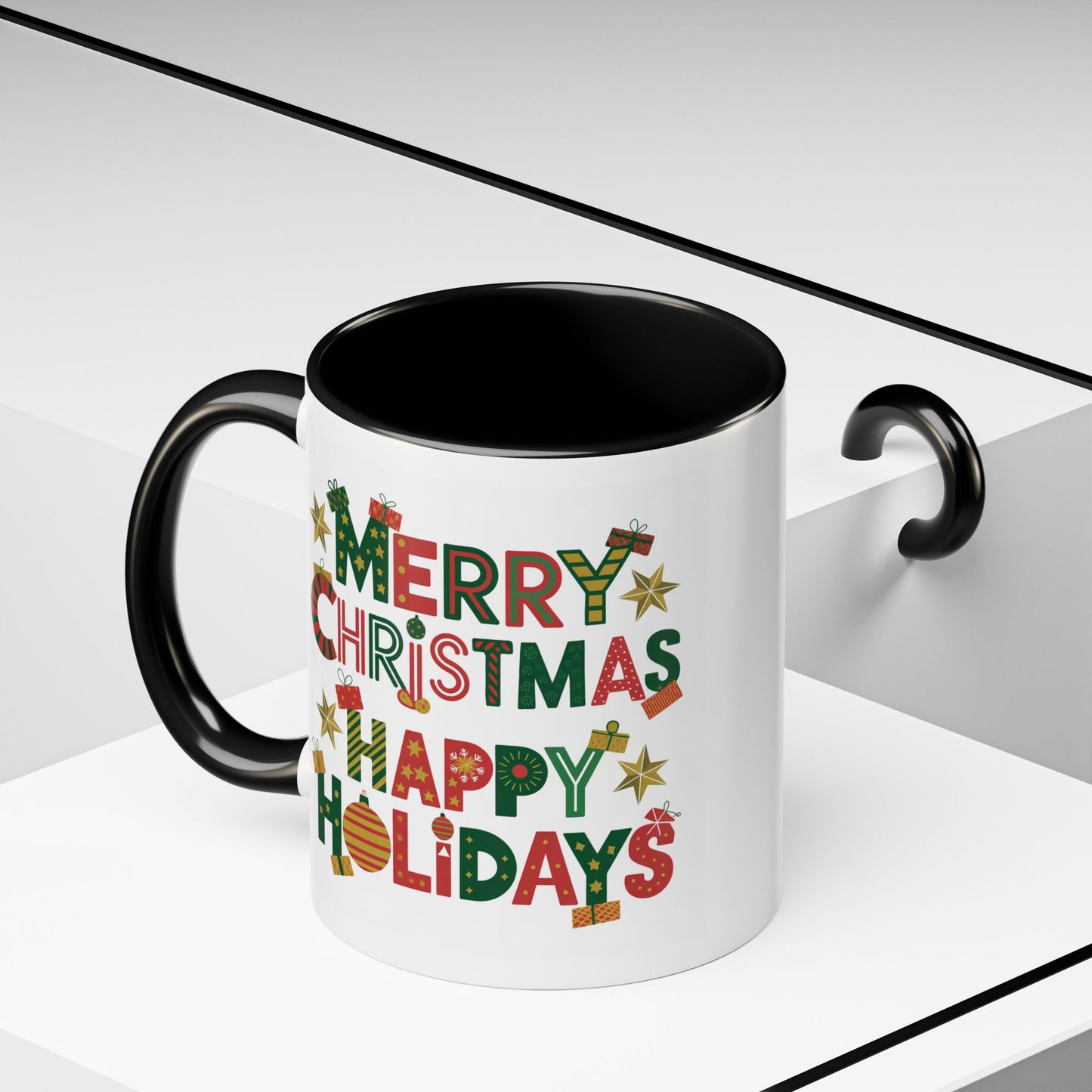 Christmas Mug - Merry Christmas Happy Holidays Decorative Text