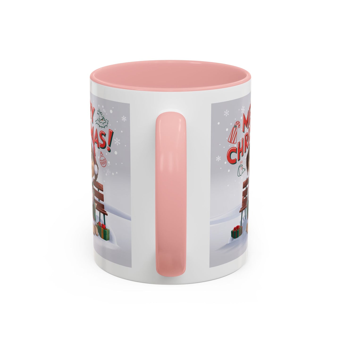 Christmas Mug - Merry Christmas Red Text Puppy Green Top