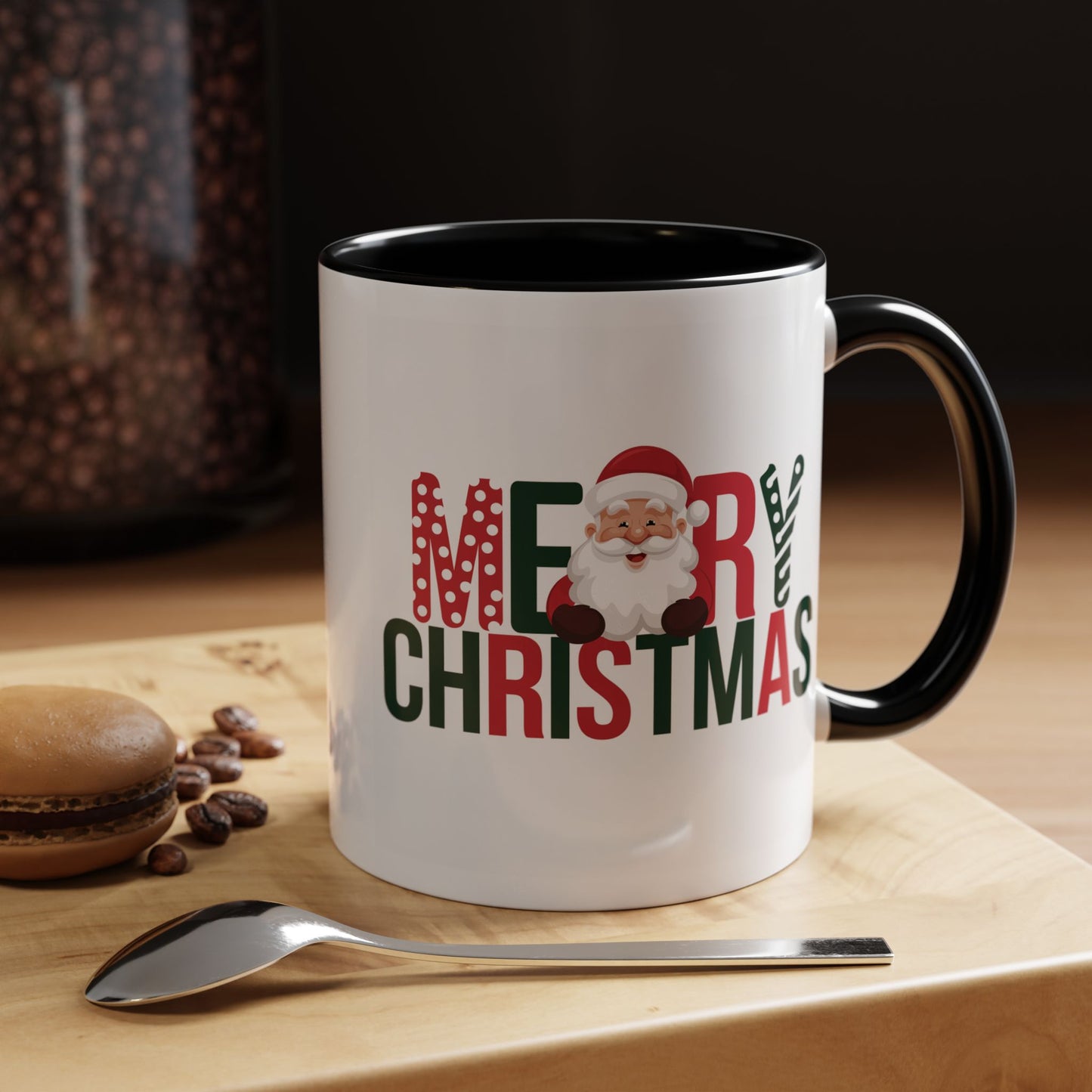 Christmas Mug - Merry Christmas Green & Red Text Santa