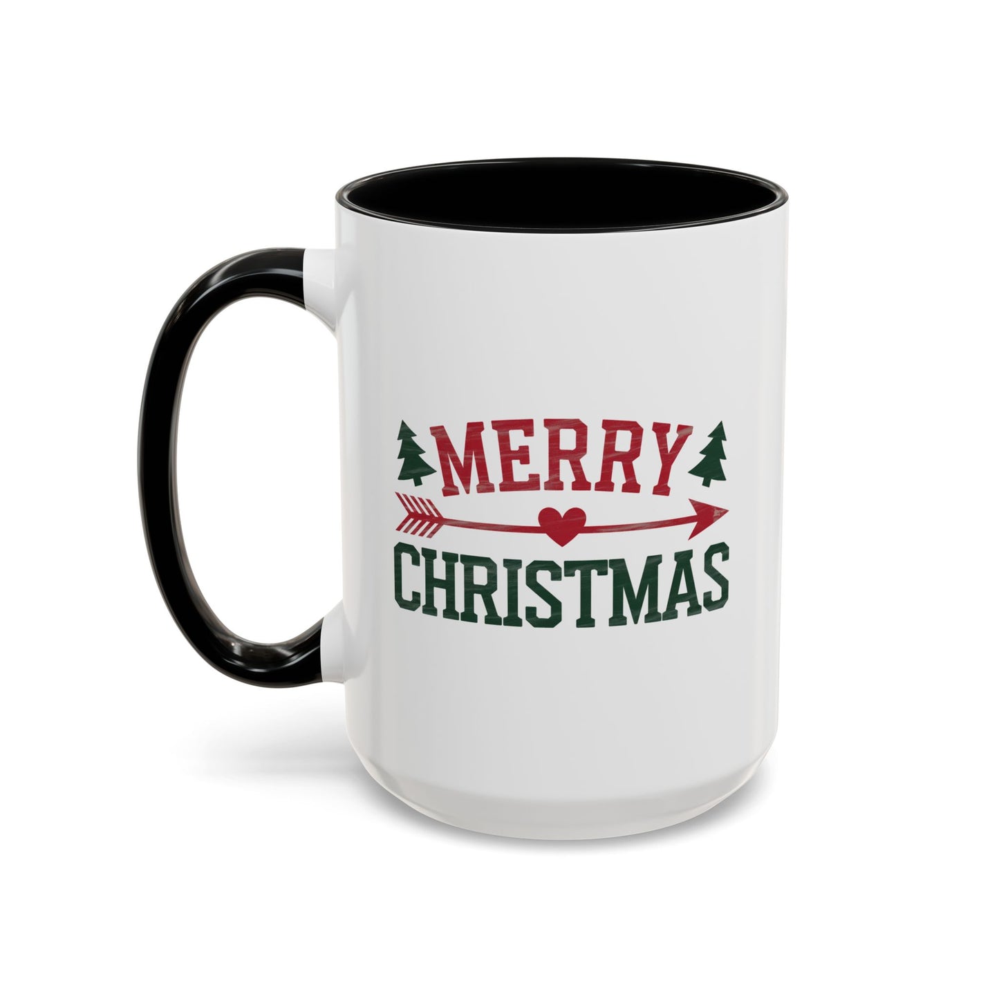 Christmas Mug - Merry Christmas Red & Green Text Heart Arrow Trees